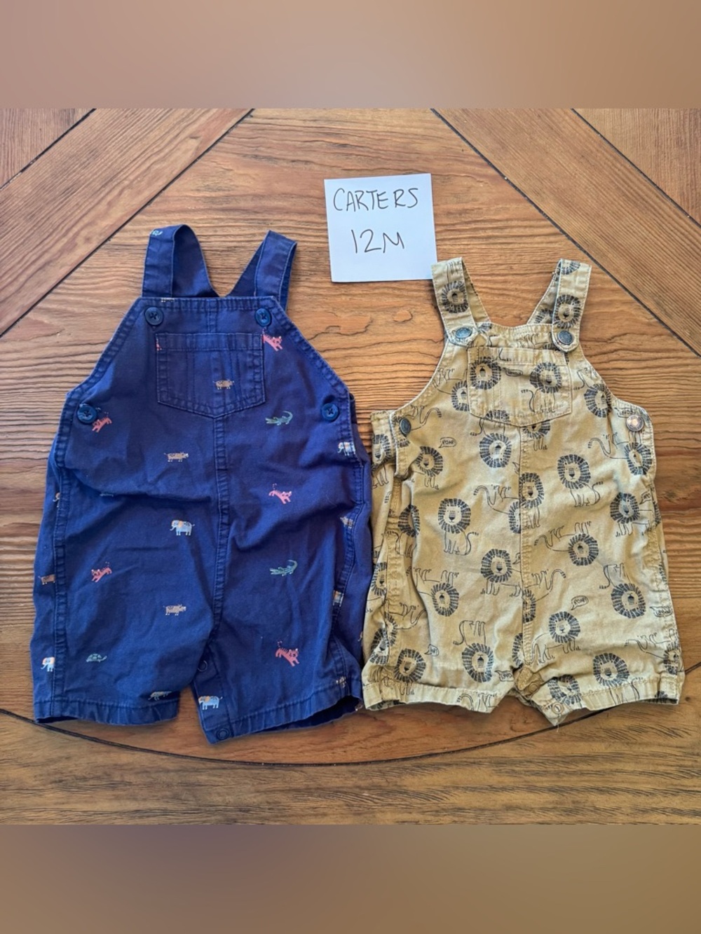 Carter's Navy & Tan Animal Print Shortalls Set
